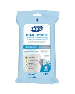 AQUA® GANT DE TOILETTE TOTAL HYGIÈNE PRÉ-IMBIBÉ SANS RINÇAGE PARFUM LÉGER (12 UNITÉS)