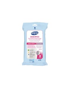 AQUA® GANT DE TOILETTE SHAMPOO PRÉ-IMBIBÉ D'UNE SOLUTION NETTOYANTE SANS RINÇAGE POUR LE SHAMPOING (12 UNITÉS)