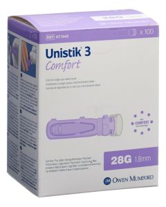 Unistik®3 Comfort lancettes 28G diamètre 1,8 mm boîte de 100